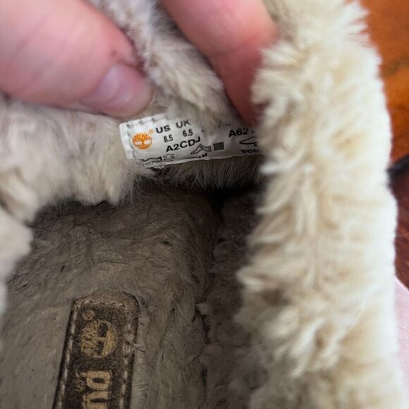 Timberland Skyla Bay Slip On Chestnut Tan Faux Fur Slippers Casual Shoe Size 8.5 - Picture 10 of 11